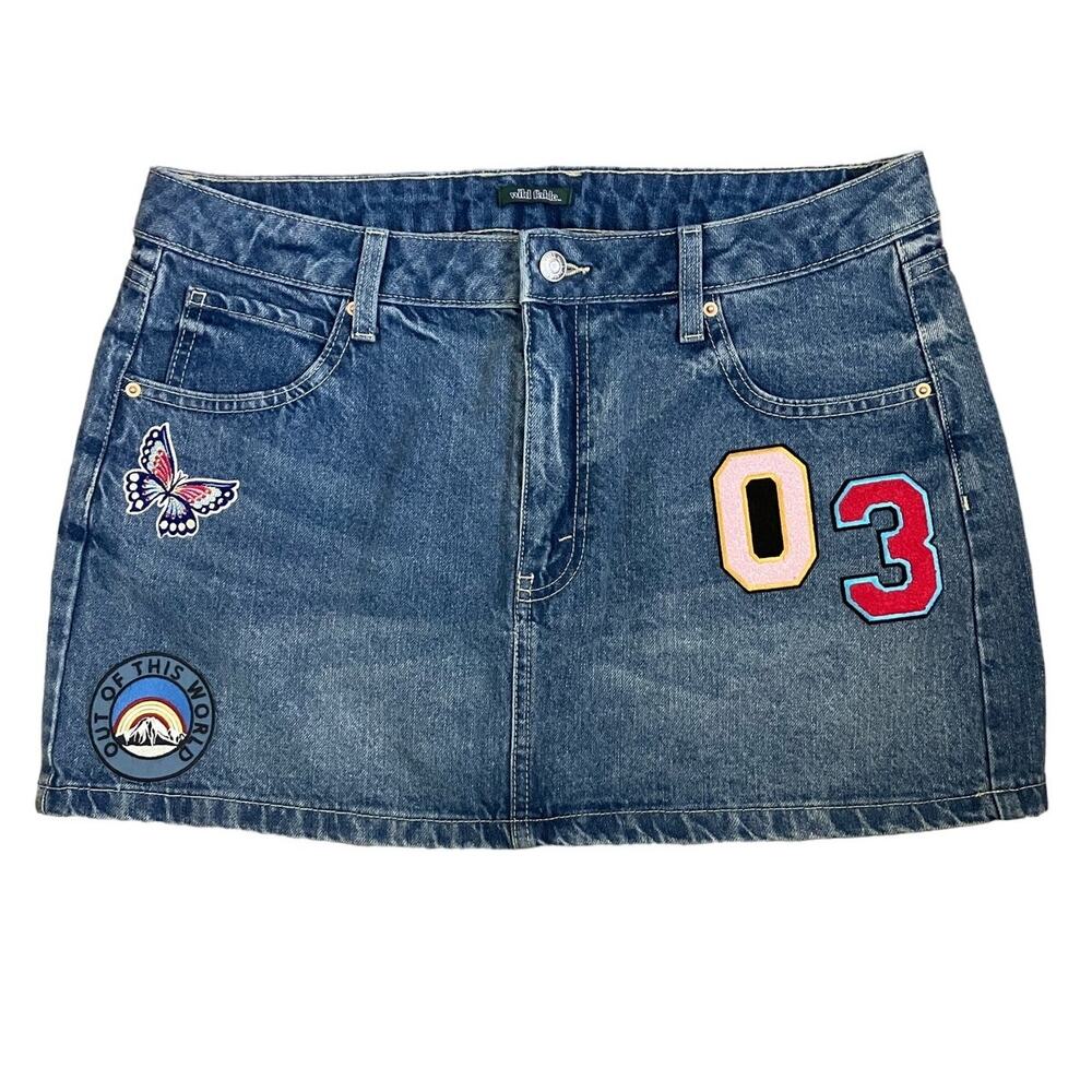 Wild Fable Y2K Inspired Denim Mini Skirt Patches Size 12